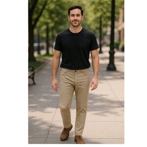 NWT The Brax Style Cooper Pants Mid Rise Straight Leg Slim Fit Tan Size 34/32